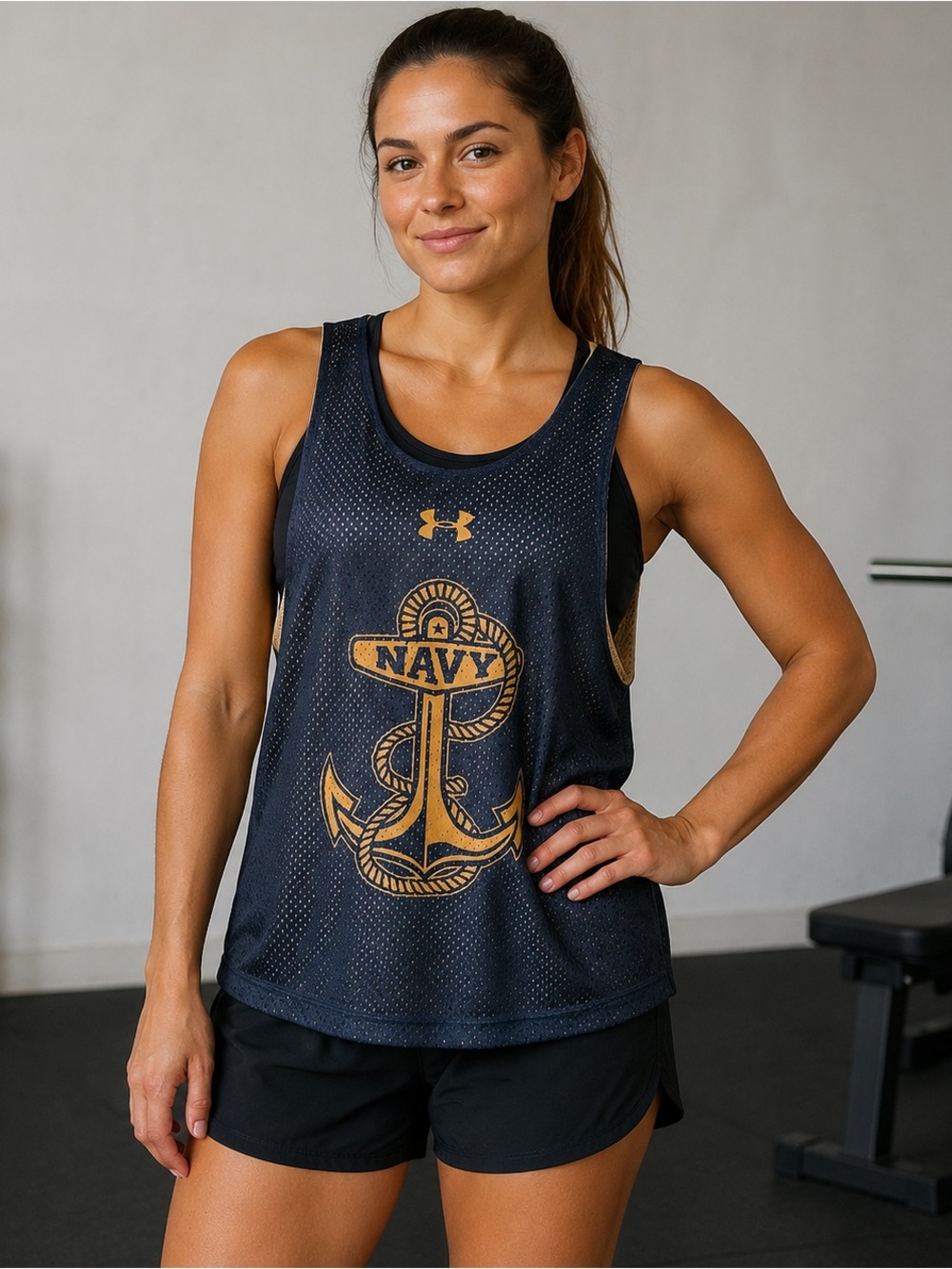 Under Armour Navy Reversible Mesh Tank Top Blue Gold No Size Tag